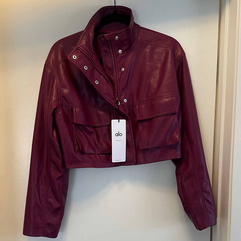 NWT ALO Faux Leather Cropped Bomber